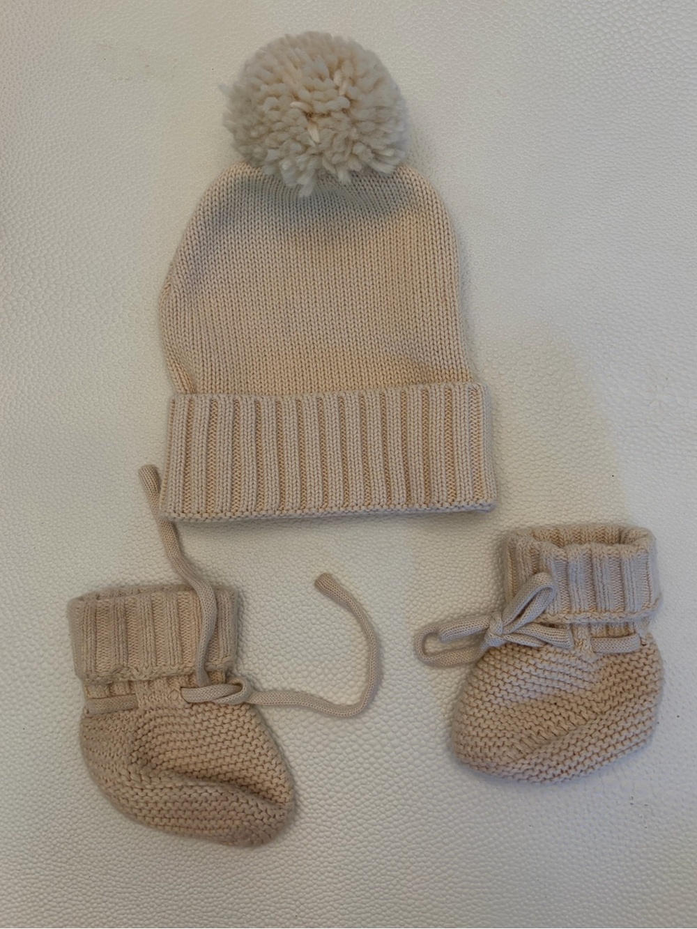 Caden Lane Baby Knit Pom Beanie with Matching Booties - Cream - Picture 2 of 3